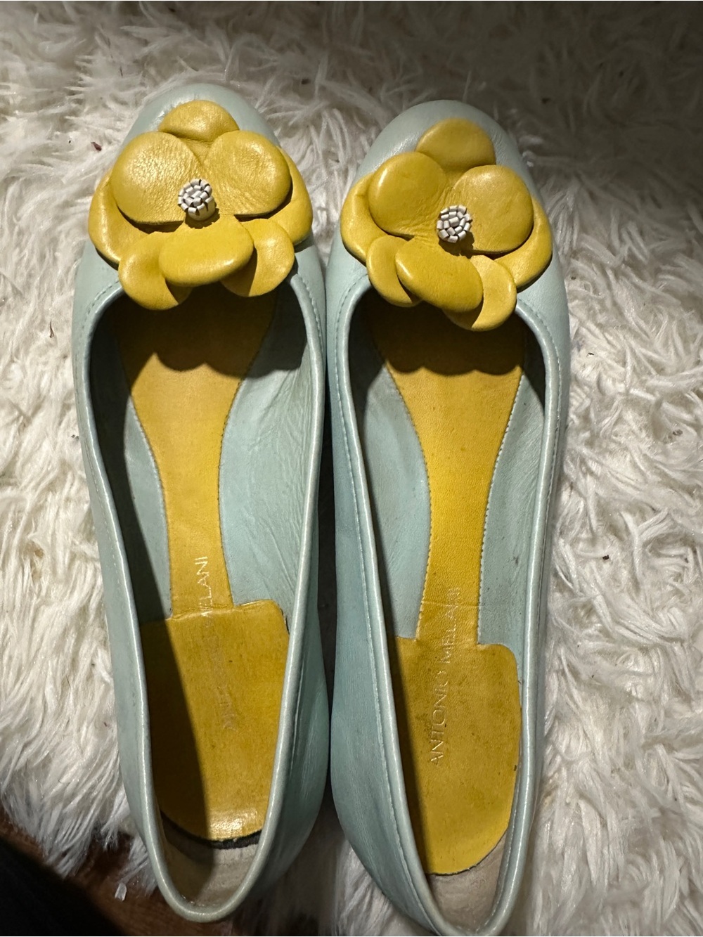 Antonio Melani Light Blue Ballet Flats with Yellow Flower Accent